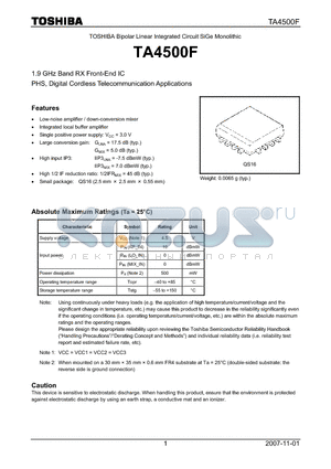 TA4500F datasheet - 1.9 GHz Band RX Front-End IC