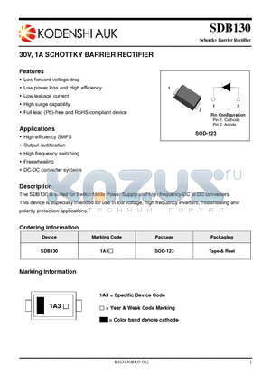 SDB130 datasheet - 30V, 1A SCHOTTKY BARRIER RECTIFIER