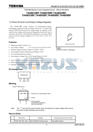 TA48018BF datasheet - 1 A Three-Terminal Low-Dropout Voltage Regulator