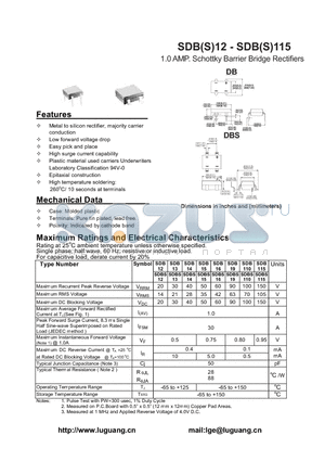SDB13 datasheet - 1.0 AMP. Schottky Barrier Bridge Rectifiers