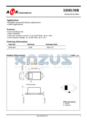 SDB130B datasheet - Schottky Barrier Diode