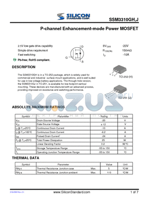 SSM3310GJ datasheet - P-channel Enhancement-mode Power MOSFET