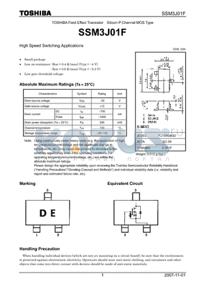 SSM3J01F datasheet - Field Effect Transistor Silicon P Channel MOS Type High Speed Switching Applications