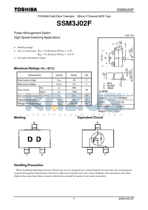 SSM3J02F datasheet - TOSHIBA Field Effect Transistor Silicon P Channel MOS Type