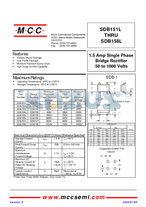 SDB151L datasheet - 1.5 Amp Single Phase Bridge Rectifier 50 to 1000 Volts