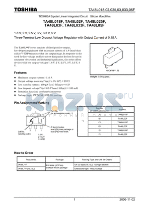 TA48L025F datasheet - Three-Terminal Low Dropout Voltage Regulator with Output Current of 0.15 A