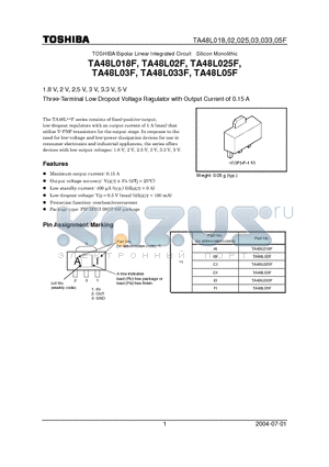 TA48L05F datasheet - 1.8 V, 2 V, 2.5 V, 3 V, 3.3 V, 5 V Three-Terminal Low Dropout Voltage Regulator with Output Current of 0.15 A