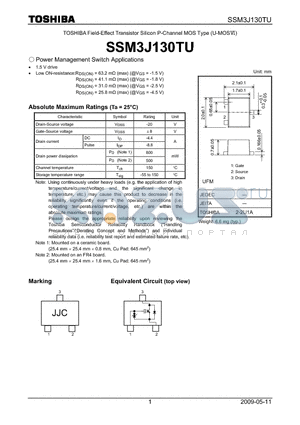 SSM3J130TU datasheet - Field-Effect Transistor Silicon P-Channel MOS Type (U-MOS)
