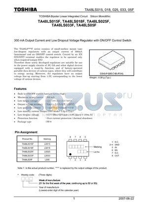 TA48LS018F datasheet - 300 mA Output Current and Low Dropout Voltage Regulator with ON/OFF Control Switch