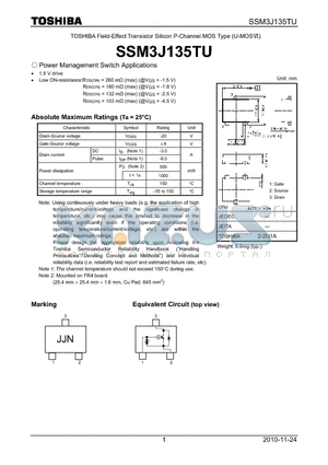 SSM3J135TU datasheet - TOSHIBA Field-Effect Transistor Silicon P-Channel MOS Type (U-MOS)