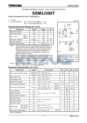 SSM3J306T datasheet - Power management switch Applications