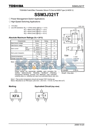 SSM3J321T datasheet - Field-Effect Transistor Silicon P-Channel MOS Type (U-MOS V)