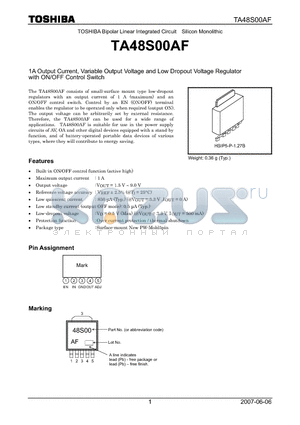 TA48S00AF datasheet - 1A Output Current, Variable Output Voltage and Low Dropout Voltage Regulator with ON/OFF Control Switch