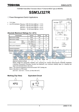 SSM3J327R datasheet - Field-Effect Transistor Silicon P-Channel MOS Type (U-MOS)