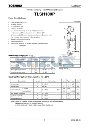 TLSH180P datasheet - TOSHIBA LED Lamp InGaAP Red Light Emission