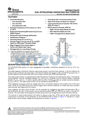 SN74AHC123AMDREP datasheet - DUAL RETRIGGERABLE MONOSTABLE MULTIVIBRATOR