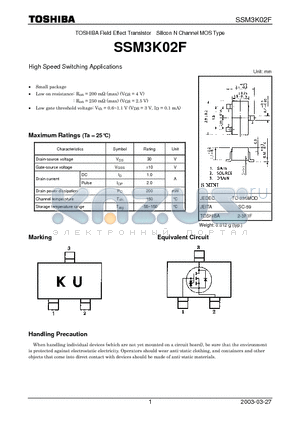 SSM3K02F datasheet - TOSHIBA Field Effect Transistor Silicon N Channel MOS Type