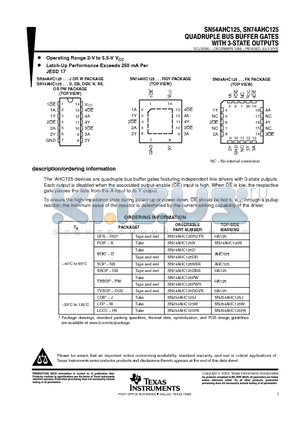 SN74AHC125 datasheet - QUADRUPLE BUS BUFFER GATES WITH 3-STATE OUTPUTS