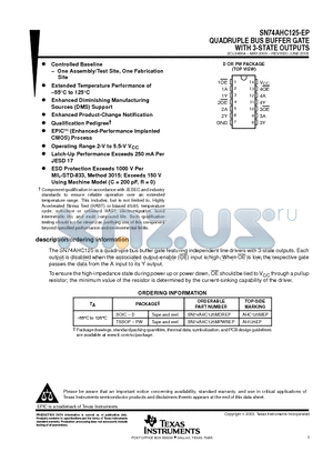 SN74AHC125-EP datasheet - QUADRUPLE BUS BUFFER GATE WITH 3-STATE OUTPUTS