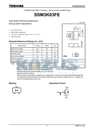 SSM3K03FE_07 datasheet - High Speed Switching Applications