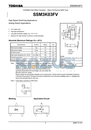 SSM3K03FV datasheet - High Speed Switching Applications