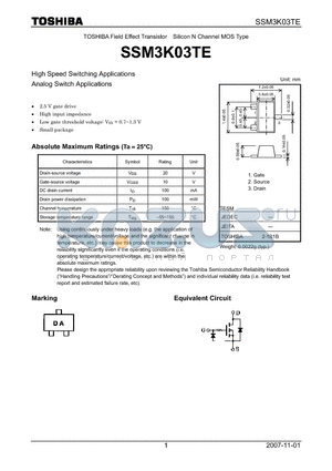 SSM3K03TE datasheet - High Speed Switching Applications