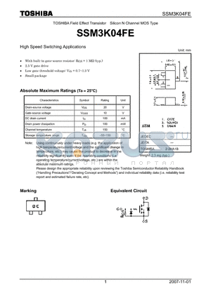 SSM3K04FE datasheet - High Speed Switching Applications