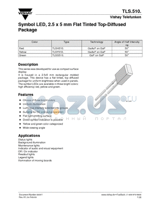 TLSH510 datasheet - Symbol LED, 2.5 x 5 mm Flat Tinted Top-Diffused Package