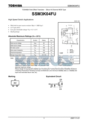 SSM3K04FU datasheet - High Speed Switch Applications