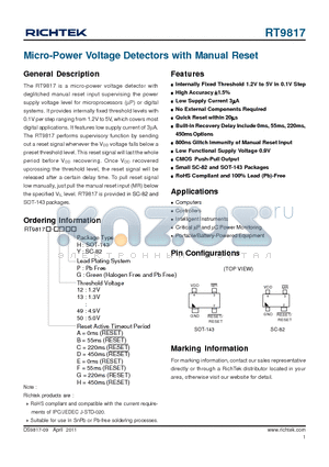 RT9817_11 datasheet - Micro-Power Voltage Detectors with Manual Reset