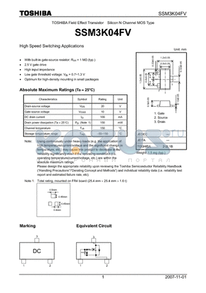 SSM3K04FV datasheet - High Speed Switching Applications