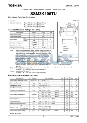 SSM3K105TU datasheet - Silicon N Channel MOS Type High Speed Switching Applications