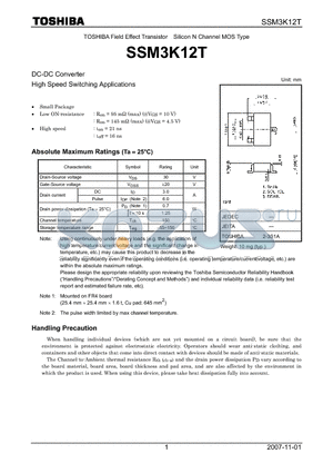 SSM3K12T datasheet - Silicon N Channel MOS Type DC-DC Converter