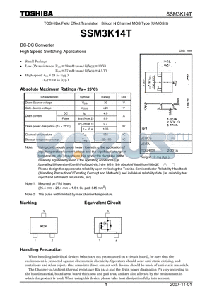 SSM3K14T datasheet - Silicon N Channel MOS Type DC-DC Converter