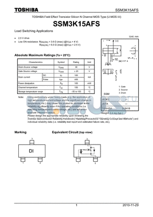 SSM3K15AFS datasheet - Load Switching Applications