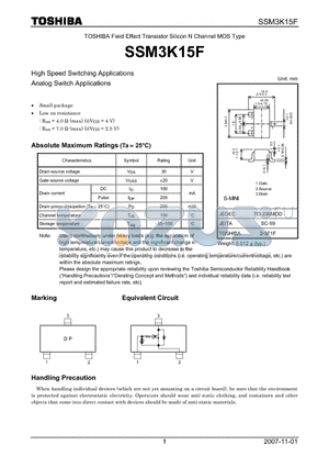 SSM3K15F datasheet - High Speed Switching Applications