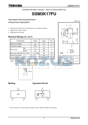 SSM3K17FU datasheet - TOSHIBA Field Effect Transistor Silicon N Channel MOS Type