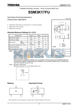 SSM3K17FU_07 datasheet - High Speed Switching Applications