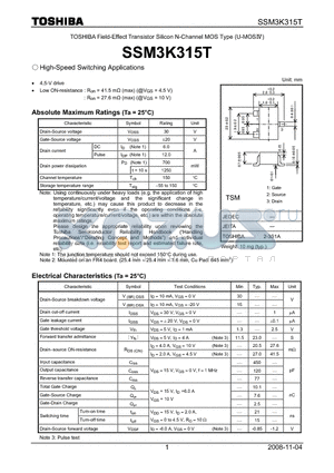 SSM3K315T datasheet - High-Speed Switching Applications