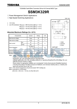 SSM3K329R datasheet - Field-Effect Transistor Silicon N-Channel MOS Type