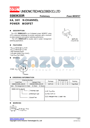 SSM3K333R datasheet - 6A, 30V N-CHANNEL POWER MOSFET