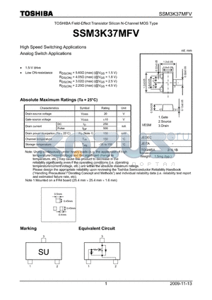 SSM3K37MFV datasheet - Field-Effect Transistor Silicon N-Channel MOS Type