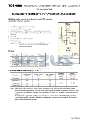 TLSU268GF datasheet - LED Lamps for mounting on through-hole PCB using an automatic insertion machine