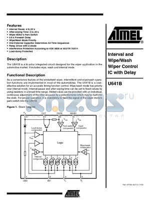 U641B datasheet - INTERVAL AND WIPE/WASH WIPER CONTROL IC WITH DELAY