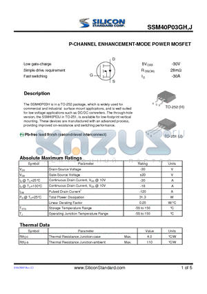 SSM40P03GH datasheet - P-CHANNEL ENHANCEMENT-MODE POWER MOSFET