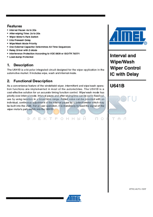 U641B-MFPY datasheet - Interval and Wipe/Wash Wiper Control IC with Delay