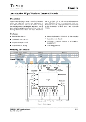 U642B datasheet - Automotive Wipe/Wash or Interval Switch