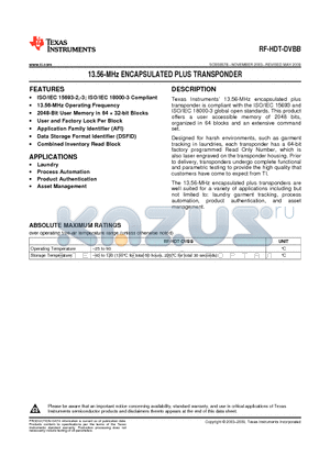 RF-HDT-DVBB datasheet - 13.56-MHz ENCAPSULATED PLUS TRANSPONDER