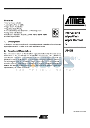 U642B datasheet - Interval- and Wipe/ Wash Wiper Control IC