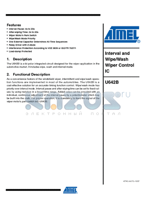 U642B datasheet - Interval and Wipe/Wash Wiper Control IC